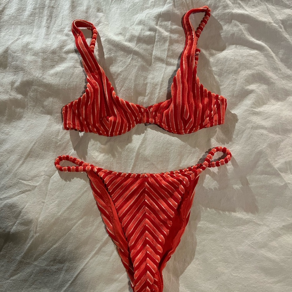 Rhythm Red Textured Bikini Set